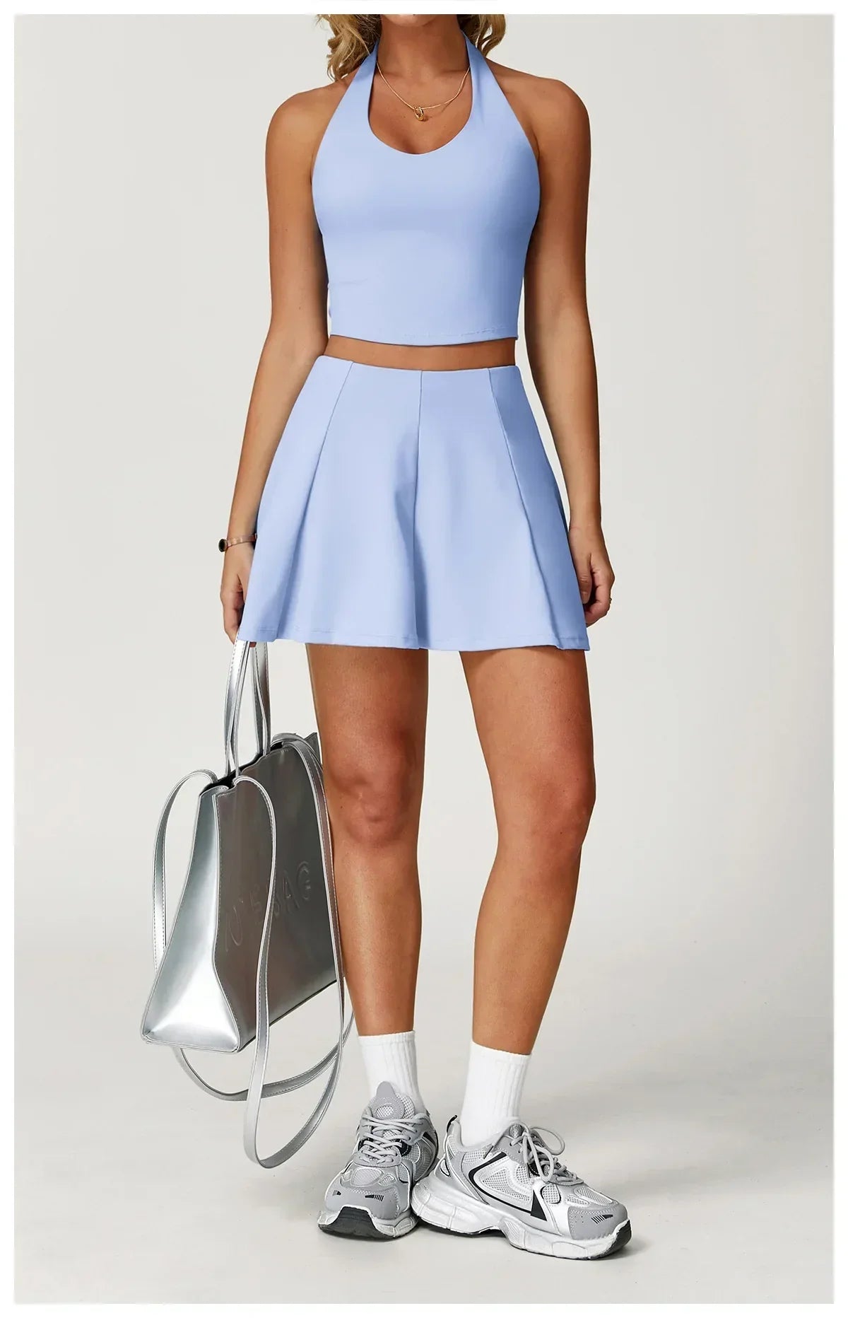 2-Piece Halter Bra & Skirt Set - Women's Fitness Tracksuit
