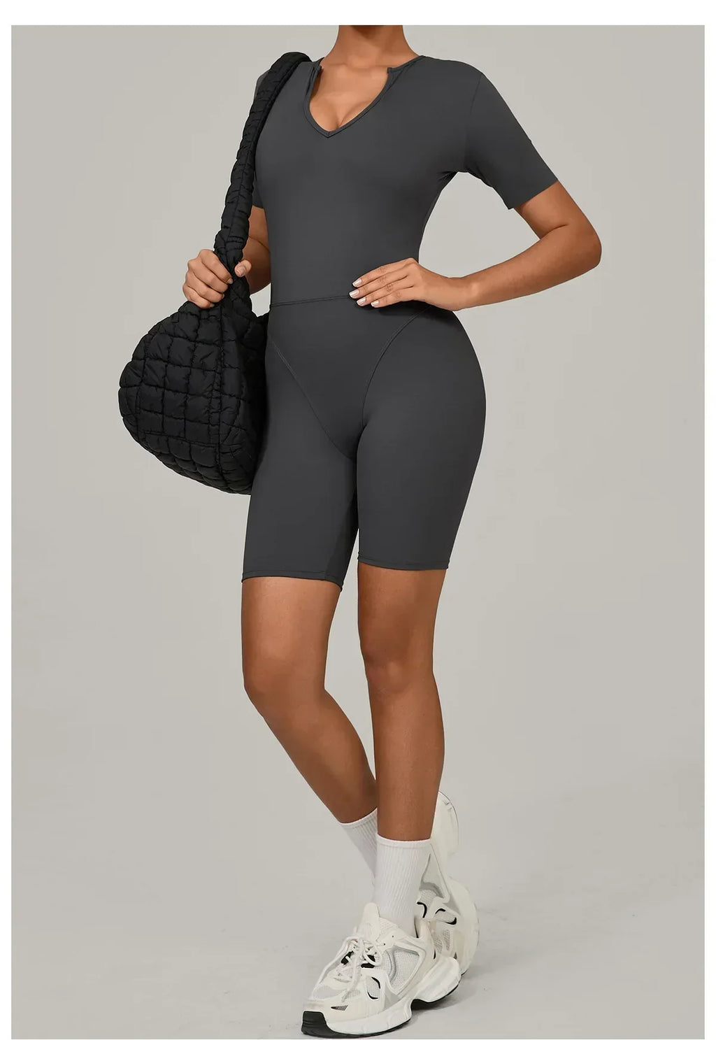 Short Sleeve Summer Romper - Women's Push-Up Yoga Bodysuit