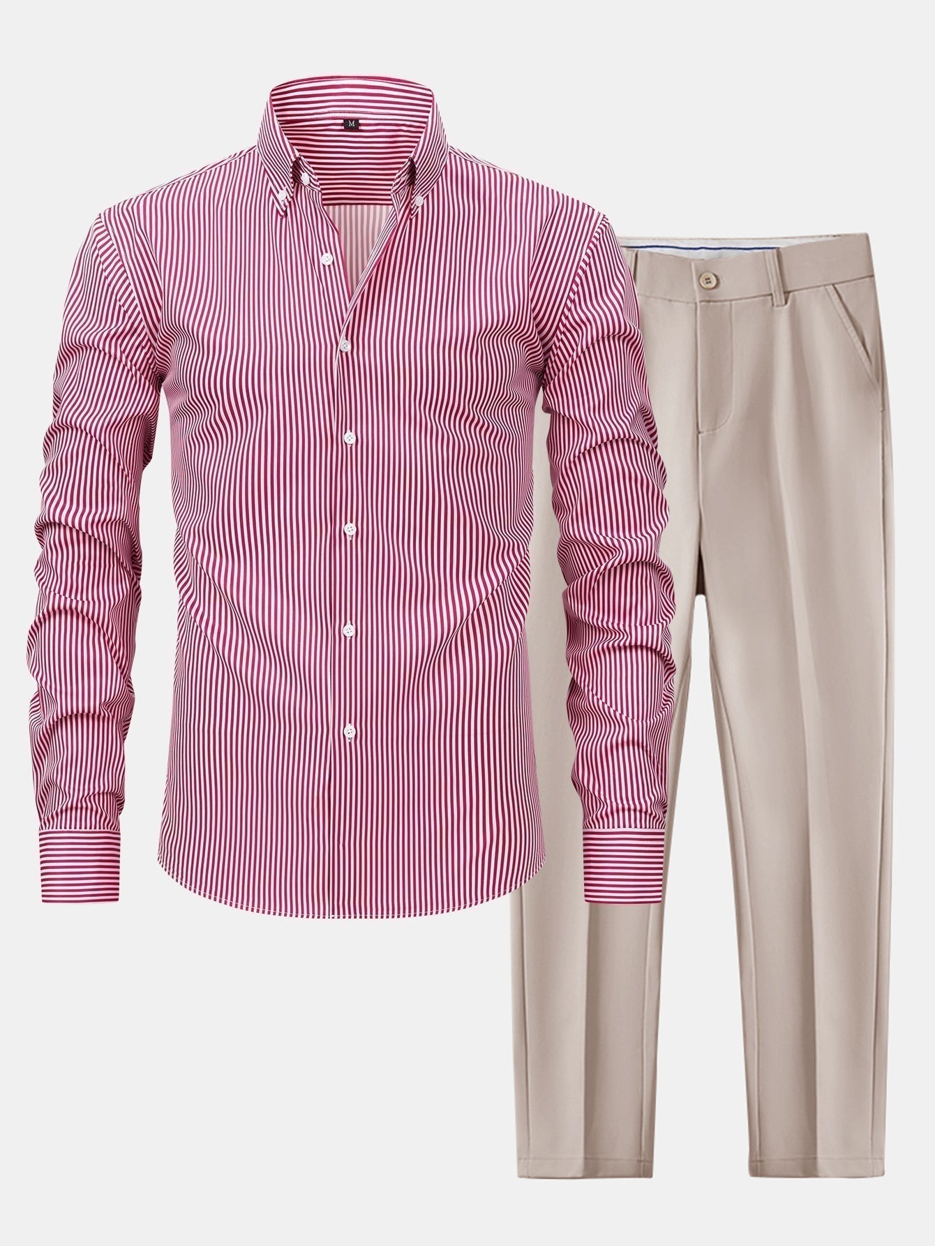 Long Sleeve Stripe Button Up Shirt & Slim Fit Tapered Trousers