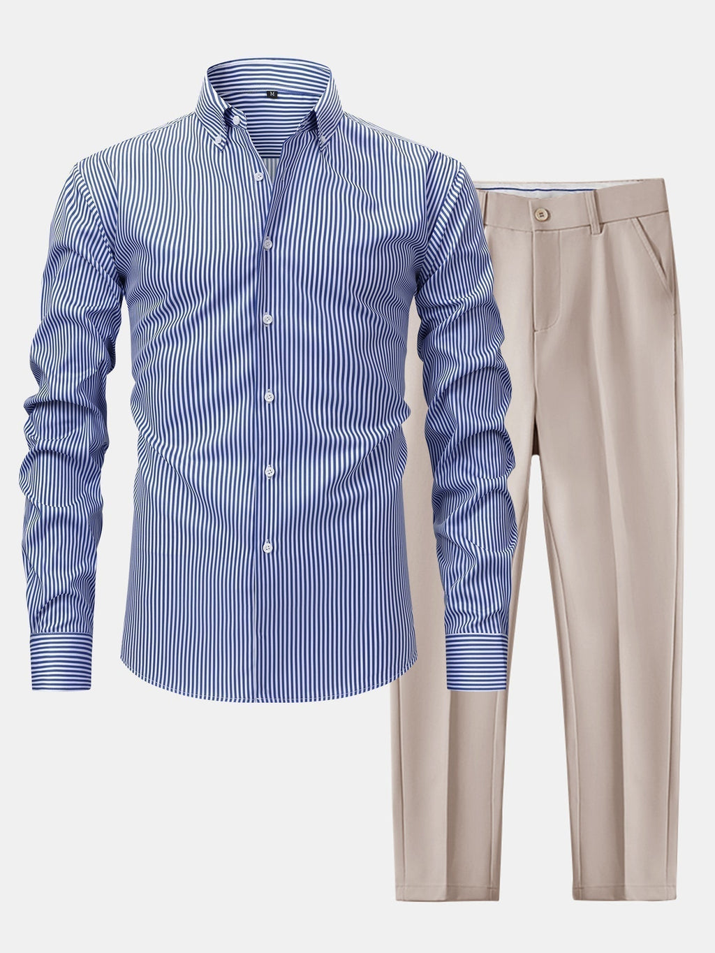 Long Sleeve Stripe Button Up Shirt & Slim Fit Tapered Trousers